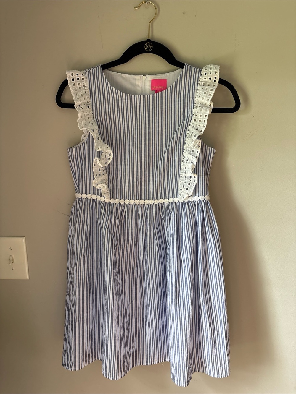 Lilly Pulitzer Blue & White Striped Eyelet Ruffle Dress Girls Size 14